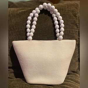 Off white Talbots Purse Handbag Beaded Handle 8"x11".